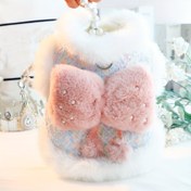 Resim Şirin Pembe ve Beyaz Peluş Köpek ve Kedi Kış Kıyafeti - Rahat Polar Prenses Elbisesi, Kabarık Yaka, Düğmeli Ön, ve Kıvrımlı Etek, Küçük Köpekler, Teddy Pet 5858, Rahat Evcil Hayvan Kıyafeti | Prenses Elbise Tasarımı | Peluş Kumaş Elbise 