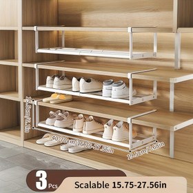 Resim 3 Parça Genişletilebilir Ayakkabılık - Yer Tasarruflu Dolap Düzenleyici, Kolay Kurulum, Spor ve Elbise Ayakkabıları için İdeal, Ayakkabı Saklama Kutusu 
