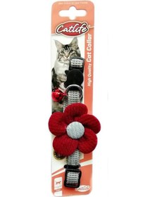 Resim Catlife Çıngıraklı Çiçekli Kedi Boyun Tasması Bordo 30 CM 