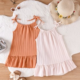 Resim Kızlar için 2 adet sevimli yaz prensesi elbisesi - Rahat, nefes alabilen, kollu, volanlı hem, partiler ve dış mekanlar için rahat tarz, parti elbiseleri|Oyunlu tarz|Nefes alabilen kumaş 