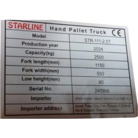 Resim STR-111-2,5T Transpalet 