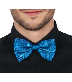 Resim MCM Group Gece Işıltısı Açık Mavi Turkuaz Payetli Pullu Papyon 7x2 cm 