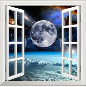 Resim Pencere Poster Duvar Kağıdı Uzay Manzarası 2 Yapışkanlı Sticker 
