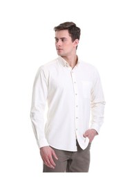 Resim Hatemoğlu Bej Slim Fit Düz 100% Pamuklu Düğmeli Yaka Uzun Kollu Klasik Göm Bej 