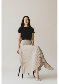 Resim Eren Style Pileli Pamuklu Dokuma Viskon Kışlık Etek 95 Cm - 38-48 Krem 