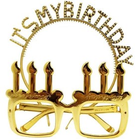 Resim Himarry My Birthday Yazılı Taç Ve Mum Şekilli Gözlük Seti Altın Renk 
