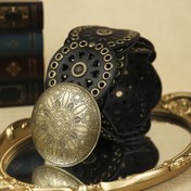 Resim Kadınlar için Vintage Bohem Tarzı Geniş Kemer - Nokta ve Gözlük Detaylarıyla Punk Stil, Paslanmaz Alaşım, Günlük veya Özel Durumlar İçin Mükemmel, Sevimli Kemer 