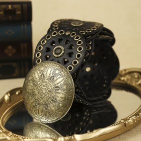 Resim Kadınlar için Vintage Bohem Tarzı Geniş Kemer - Nokta ve Gözlük Detaylarıyla Punk Stil, Paslanmaz Alaşım, Günlük veya Özel Durumlar İçin Mükemmel, Sevimli Kemer 