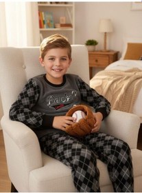 Resim Zekids Erkek Çocuk Basketball Baskılı Polar Pijama Takımı-16814 Grı 