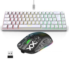 Resim Moveevo Beyaz 68 Tuşlu Rgb Işıklı Oyun Klavyesi + Siyah 2.4g Kablosuz Rgb Mekanik Mouse Seti Hxsj V200 + T90 Diğer 