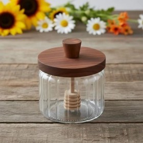 Resim Storemax Akasya Ağacı Kapaklı Borosilikat Cam Bal Kavanozu ve Bal Kaşığı| Modern Kahvaltılık Saklama Kabı | Borosilikat Cam Bal Kavanozu | Ahşap Kapaklı ve Kepçeli Şık Bal Sunumluk 280ML 