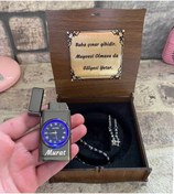 Resim sihirlihediyem Babalar Günü Saatli Metal Çakmak Ve Hematit Doğal Taş Tesbih 