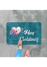 Resim Dijital Baskılı Hoş Geldiniz Yazılı Çiçek Desenli Kapı Önü Paspası İç Ve Dış İçin Yıkanabilir Kaymaz Füme 