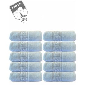 Resim 10'lu Mavi Greek Beyaz Banyo Havlusu - 70x140 Cm, 490 Gr, %100pamuk, Spa Ve Otel Havlusu Mavi 