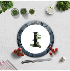 Resim Decorita Cam Kesme Tahtası - Cam Kesme Tablası - Harfli Tasarım I Çap 32 CM 