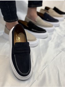 Resim Süet Deri Ultra Rahat Babet Ayakkabı Lacivert 