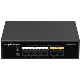 Resim Ruijie-Reyee RG-ES106F-P 4 Port POE+ 10-100-1000 Mbps+2 Port 10-100 Mbps Uplink Switch 