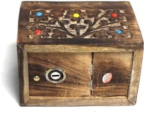 Resim Ahşap Oymalı Boncuklu Kilitli Kumbara 14x10x10 cm. 