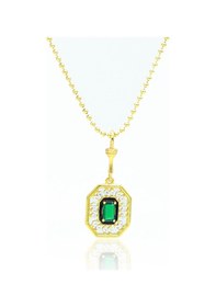 Resim Zümrüt Taşlı Sekizgen Model Gold Kaplama 925 Ayar Gümüş Üçlü Set 201024003 Gold 