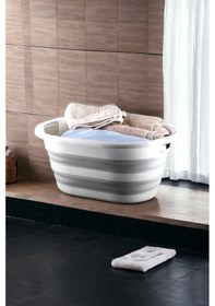 Resim Vera Bath Katlanır Çamaşır Sepeti Magic Akordeon Katlanır Çamaşır Selesi Beyaz-gri 