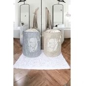 Resim Mayaglory 2'li Keçe Torbalı Yuvarlak Çamaşır Sepeti, Düzenleyici Organizer, Gri-Krem Renk, 50X35CM 
