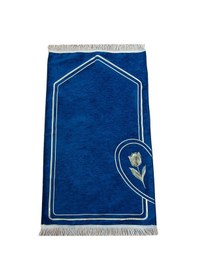 Resim Çeyizlik Eşli Çift Seccadesi, Bohçalık Kalpli Namazlık Set Mavi Krem Mavi - Krem 