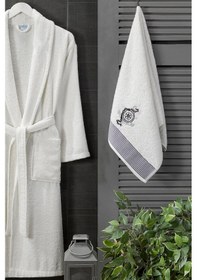 Resim Bornoz - Nakışlı Havlu Seti Cora Erkek Krem L/xl+45x85cm Krem Erkek 