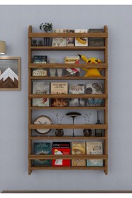 Resim evbiziz Açık Ceviz Ahşap 5li Çocuk Odası Montessori Kitaplık Mobilya Raf Duvar Rafı 145cm_72cm_8,5cm 