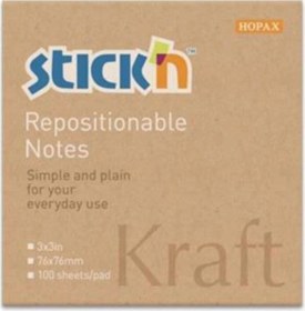 Resim Hopax Stickn Yapışkanlı Not Kağıdı Kraft 100 Yaprak 76 X 76 Mm 1 Paket 12 Adet 