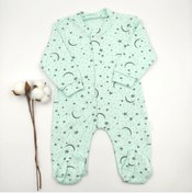 Resim bebekstar Bebek Star Ay Yıldız Desenli Su Yeşili Kız Bebek Tulumu %100 Cotton 
