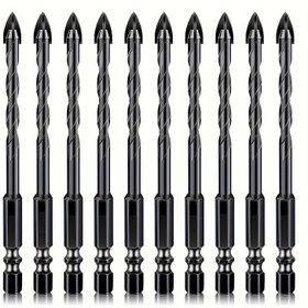 Resim 10 adet Çok Yüzeyli Matkap Ucu, Tungsten Karbür Uçlu, Altıgen Saplı Metal Duvar Delme Ucu Seti, Cam, Beton, Tuğla, Ahşap, Plastik, Seramik Fayans, Ayna Delme Aracı için Uygun, Kaymaz Sap Tasarımı ile 
