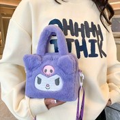Resim Sanrio Peluş Çanta - Kawaii Kuromi Cinnamoroll Melody Anime Tasarımı, Ayarlanabilir Askılı ve Fermuarlı Yumuşak Suni Kürklü Lavender Mor & Pembe Karakterli Kadınlar İçin Seyahat ve Günlük Kullanım Çantası, Sevimli Çanta 