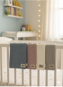 Resim Organik Pamuk İsme Özel Bebek Battaniyesi Mavi 