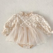 Resim Kızlar için Şık Dantel & File Uzun Kollu Elbise - İlkbahar/Sonbahar Partileri & Özel Günler İçin Mükemmel, Makinede Yıkanabilir 