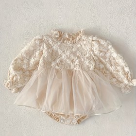 Resim Kızlar için Şık Dantel & File Uzun Kollu Elbise - İlkbahar/Sonbahar Partileri & Özel Günler İçin Mükemmel, Makinede Yıkanabilir 