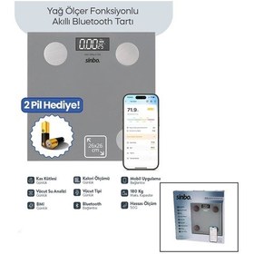 Resim Gri Yağ Ölçer Akıllı Bluetooth Cam Baskül Pilli 180kg/50gr 26x26c 
