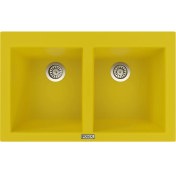 Resim POLEX Cristalüx Granit Evye P-2XLN Sarı 2 Hazneli Tezgah Altı Ve Tezgah Üstü Mutfak Evyesi 80,5x51,5cm 
