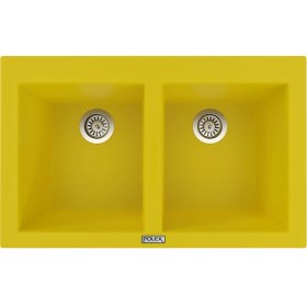 Resim POLEX Cristalüx Granit Evye P-2XLN Sarı 2 Hazneli Tezgah Altı Ve Tezgah Üstü Mutfak Evyesi 80,5x51,5cm 