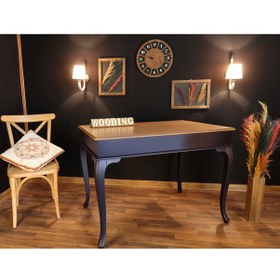 Resim Wooding-Mobilya Wooding 120 Cm Masif Lacivert Naturel Yemek Masası 