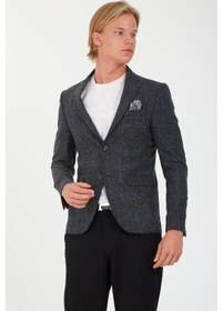 Resim Sposo 5135 Dar Kalıp Kareli Füme Erkek Blazer Ceket Füme 