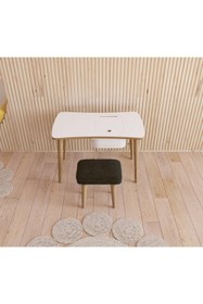 Resim Fahrettin Küçük Montessori Çocuk Masası Aktivite Masası Çalışma Masası Oyun Masası Siyah Puflu Tabureli 