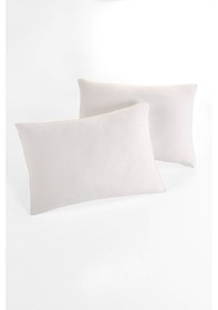 Resim Örme %100 Pamuk Flaplı 2 Adet Yastık Kılıfı 50 70 Cm Krem 