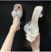 Resim Bej Moda Terlikler Kadın Rahat Katır Garip Yüksek Topuklu Ayakkabılar Kadın Slaytlar Kelebek Düğüm Peep Toe Yazlık Terlik Artı Boyutu Bej 