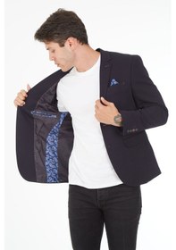 Resim Sposo 5116 Dar Kalıp Örme Kumaş Lacivert Erkek Blazer Ceket Lacivert 