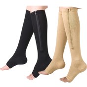 Resim 2 Çift BROPITE Erkek Fermuarlı Kompresyon Çorapları - Açık Burunlu Diz Boyu Fermuarlı Kompresyon Çorapları, Nefes Alabilen Nem Emici Kumaş 