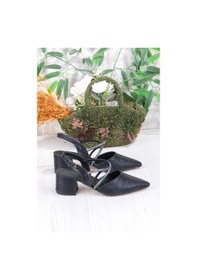 Resim Fort 110-411 Saten Simli Taşlı Arkası Açık Klasik Topuklu Kadın Ayakkabı Siyah 