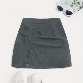 Resim Kadın Modası Şık Etek, Polyester, Düz Renk, Yarık Tasarım, Dokuma, Sonbahar/Kış Sezonu, Giyim, Ayakkabı, Takı Aksesuarları 