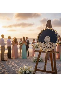 Resim Düğün-nişan Siyah Mdf 50 Cm Yuvarlak Misafir-hatıra Anı Kutusu + Şövale Ve Kalem Hediyeli 