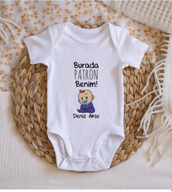 Resim Bitmeyenkartus Bk Kids Isimli Burada Patron Benim Tasarımlı Bebek Body Zıbın - M Beyaz 