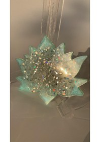 Resim Turkuaz Lotus Çiçeği Desen Gümüş Glitterli Epoksi Bardak Altlığı Turkuaz 